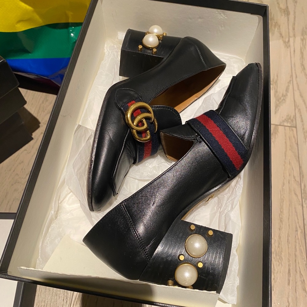 GUCCI Black Pearl Peyton Heels | Size 36.5